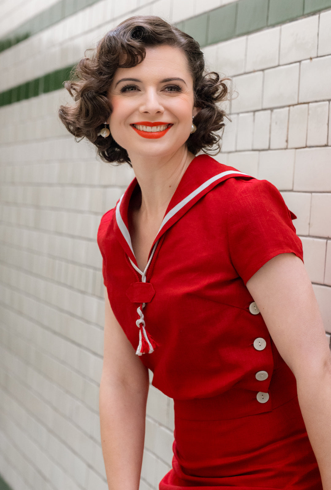 1930s Sailor Top - Red Natural Fibre