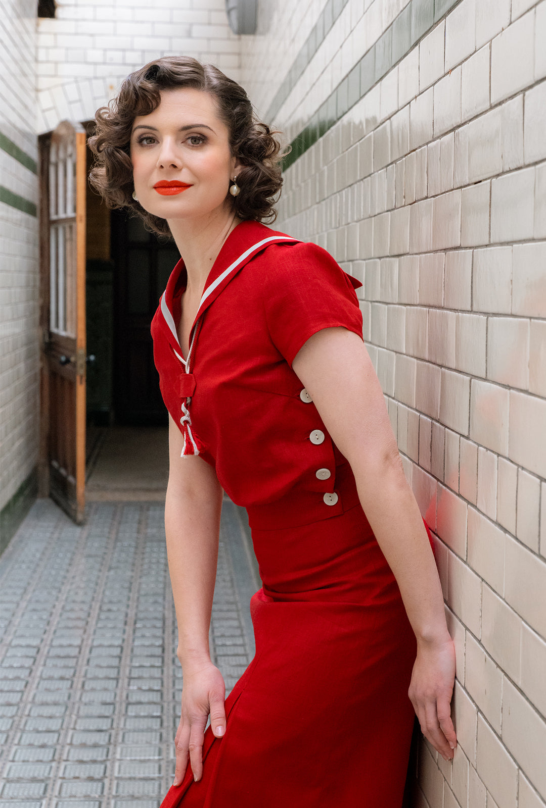 1930s Sailor Top - Red Natural Fibre