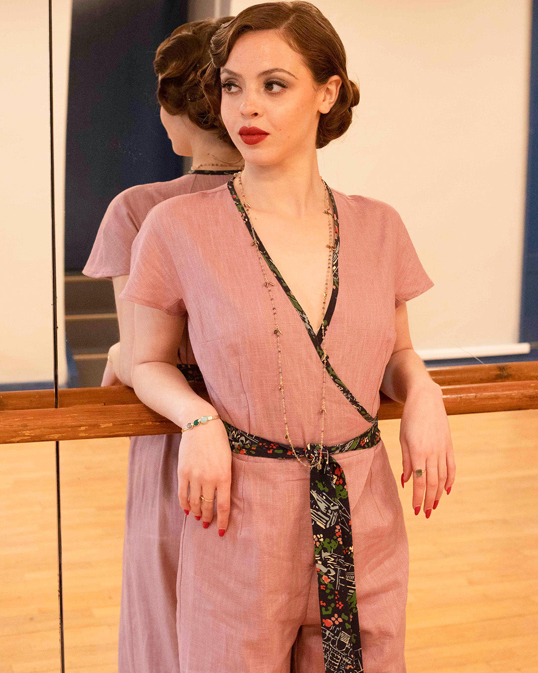 30s Riviera Wrap Jumpsuit - Rose Linen