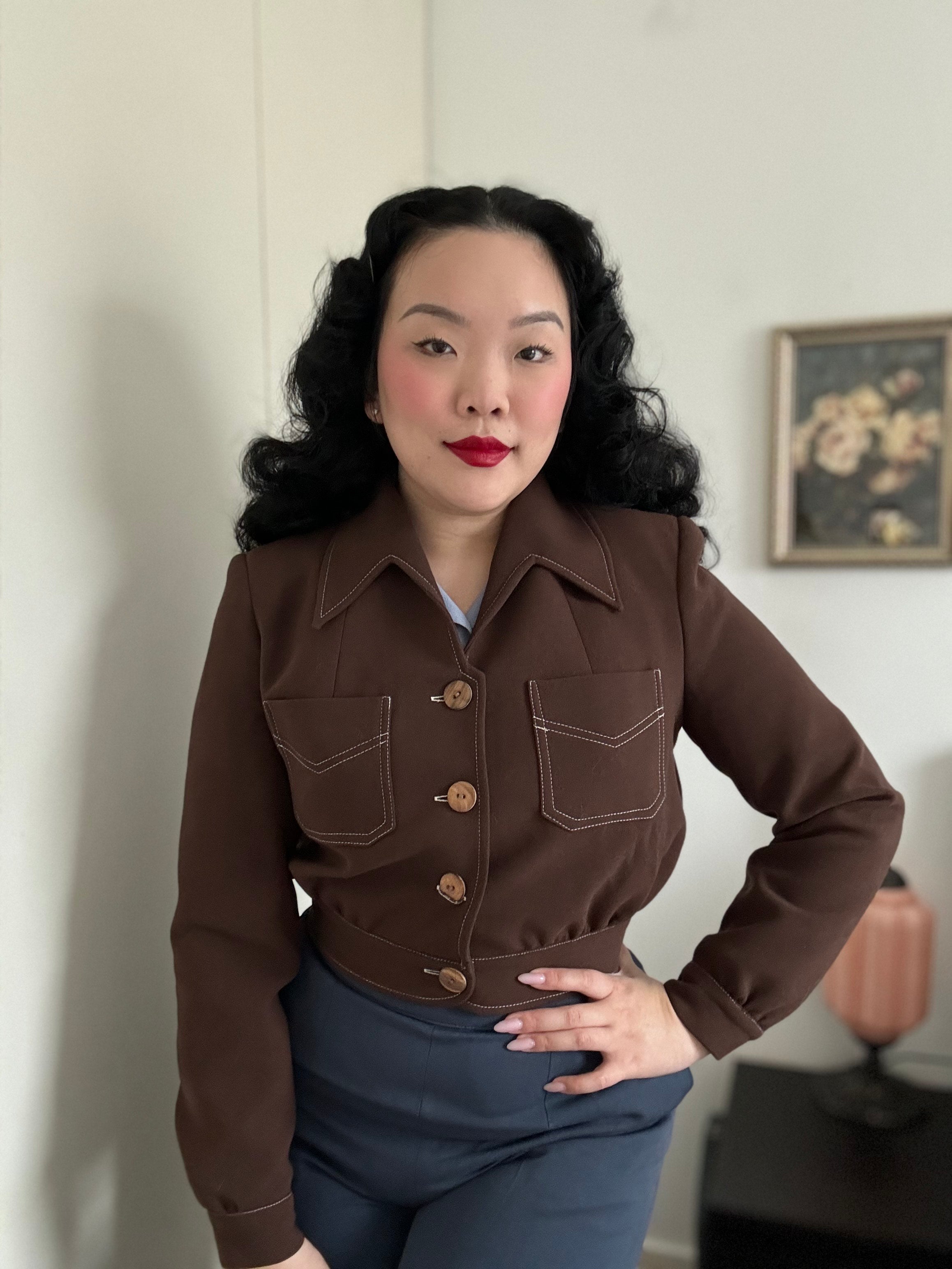 1940s Americana Button Jacket - Brown