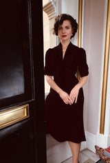 1930s Ivy Velvet Dress - Liquorice