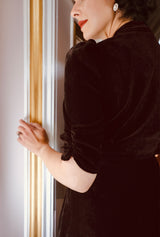 1930s Ivy Velvet Dress - Liquorice