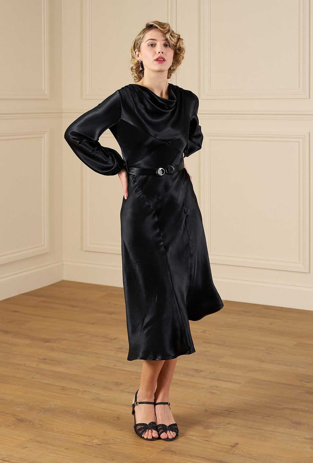 1930s Joanie Bias Cut Dress - Ebony Satin | The House of Foxy 1930s Joanie Bias Cut Dress - Ebony Satin | The House of Foxy