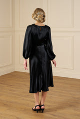 1930s Joanie Bias Cut Dress - Ebony Satin