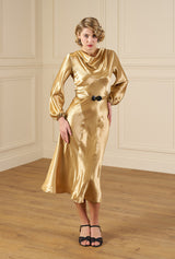 1930s Joanie Bias Cut Dress - Gold Satin