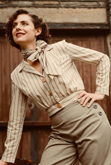 1930s Amelia Blouse in Oakline Stripe