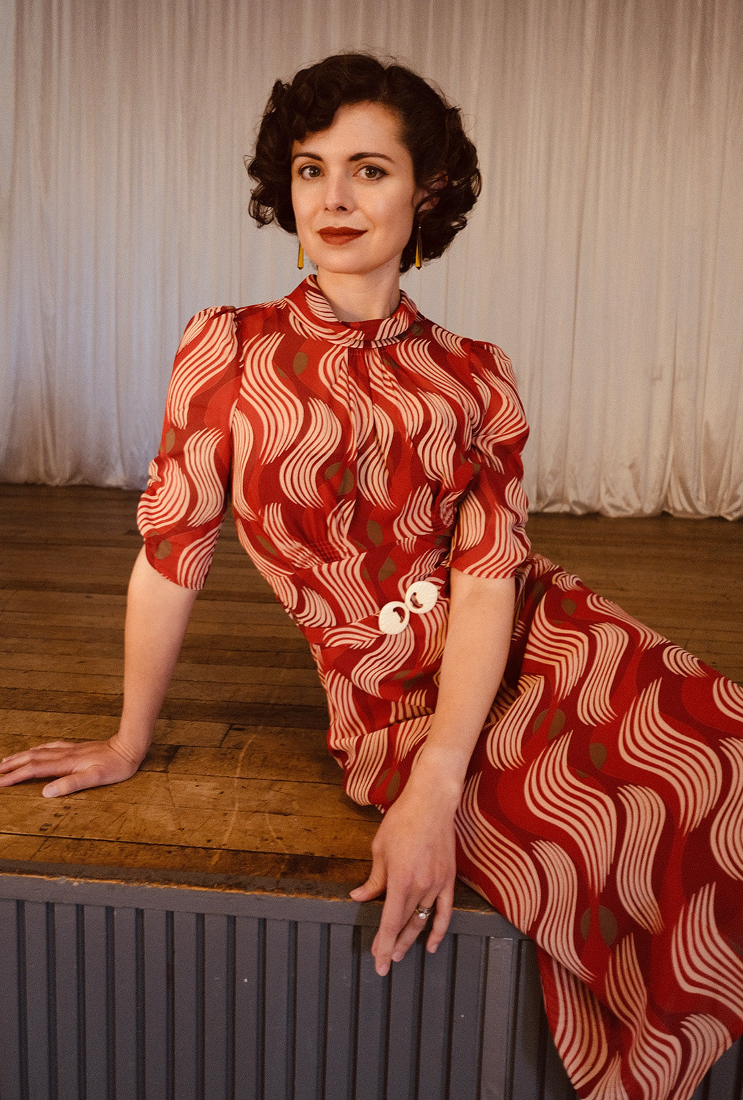 1930s Loretta Bias Dress in Rouge Tide