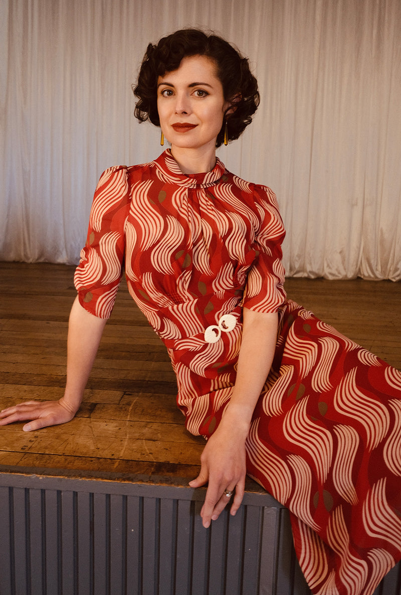 1930s Loretta Bias Dress in Rouge Tide
