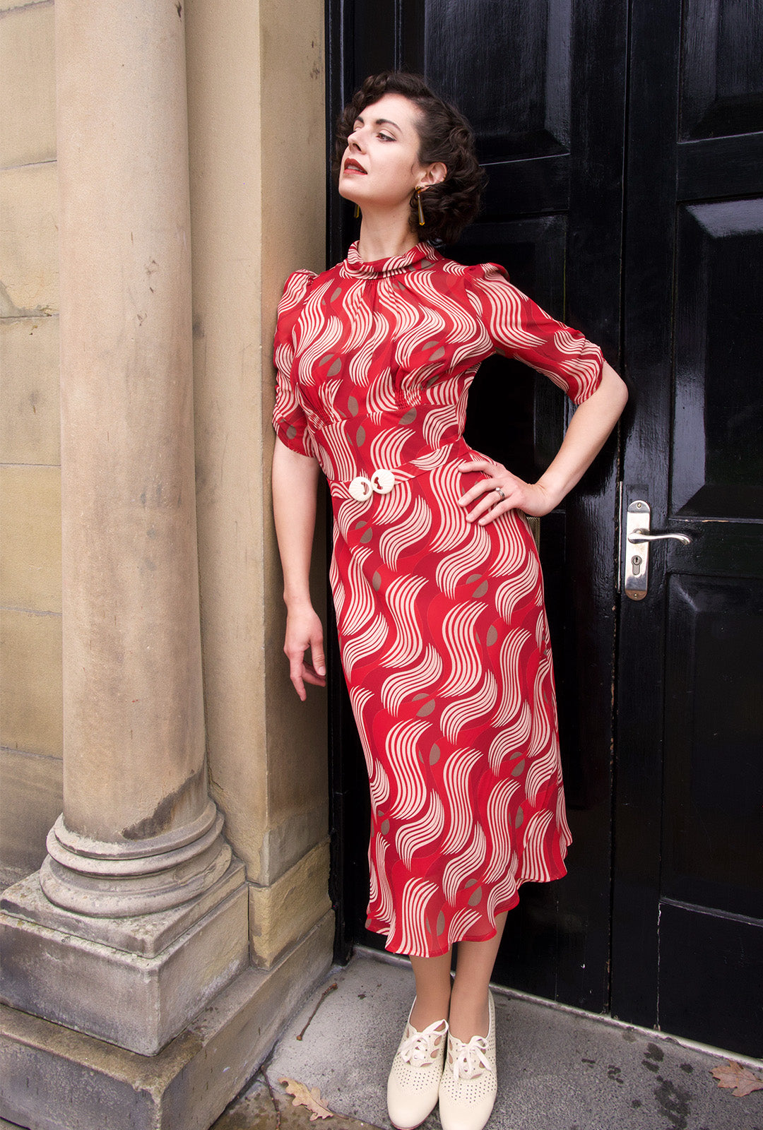 1930s Loretta Bias Dress in Rouge Tide