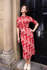 1930s Loretta Bias Dress in Rouge Tide