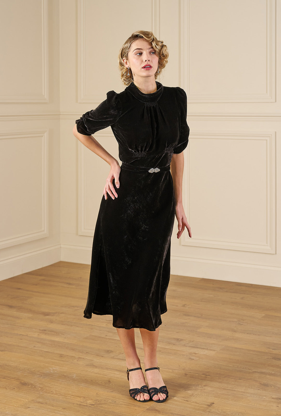 1930s Loretta Bias Dress - Liquorice