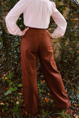 1940s Hepburn Pleated Trousers in Maple Wool