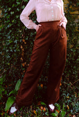 1940s Hepburn Pleated Trousers in Maple Wool