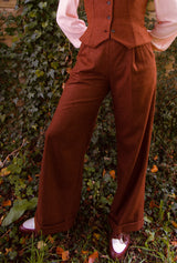 1940s Hepburn Pleated Trousers in Maple Wool