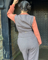 Margot Fitted Waistcoat - brown herringbone