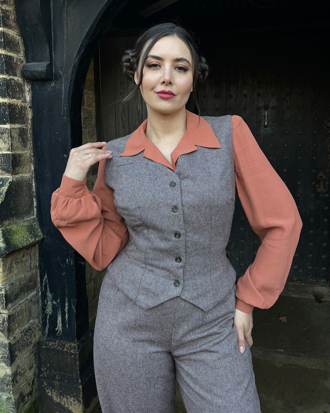 Margot Fitted Waistcoat - brown herringbone