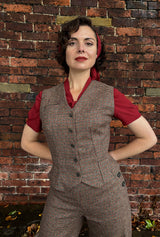 Margot Fitted Waistcoat in Walnut Check Wool