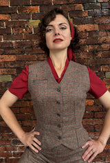 Margot Fitted Waistcoat in Walnut Check Wool