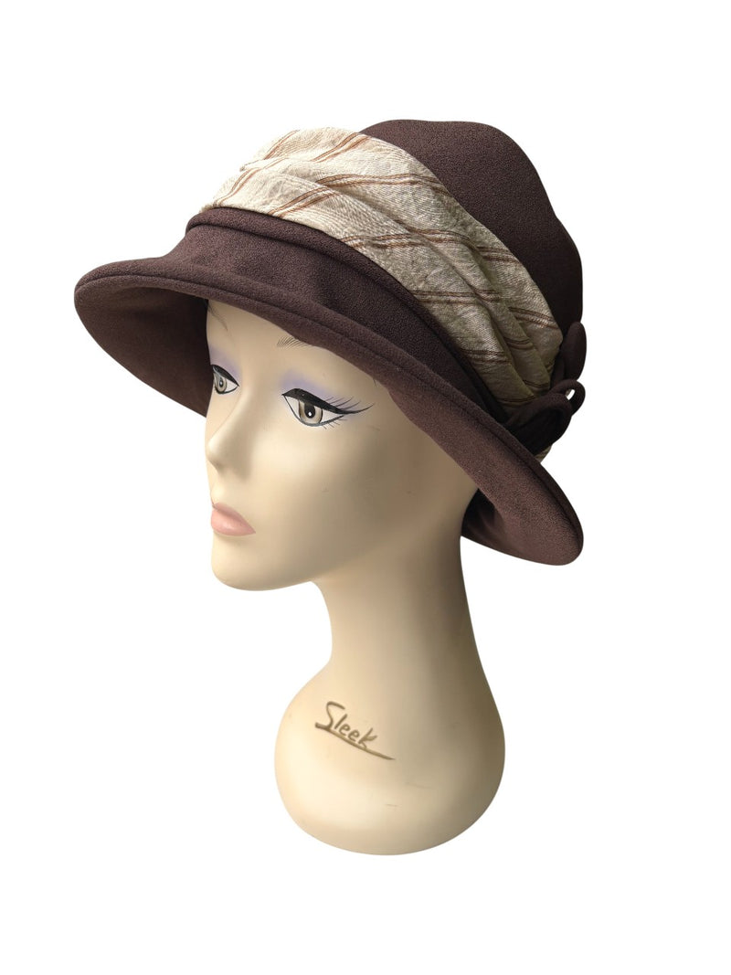 1930s Mayfair Hat in Brown and Stripe
