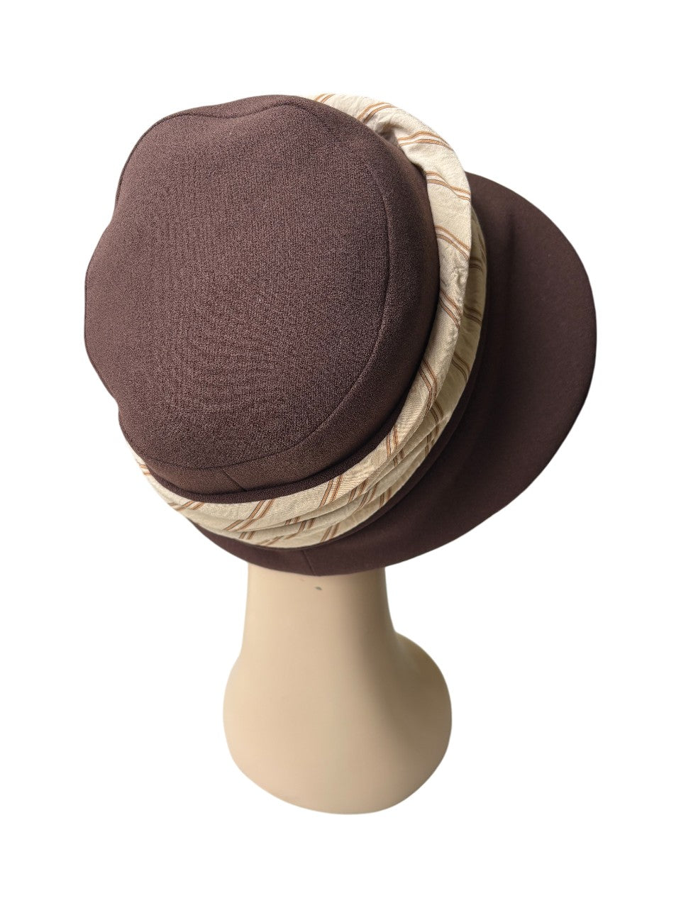 1930s Mayfair Hat in Brown and Stripe