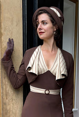 1930s Mayfair Hat in Brown and Stripe