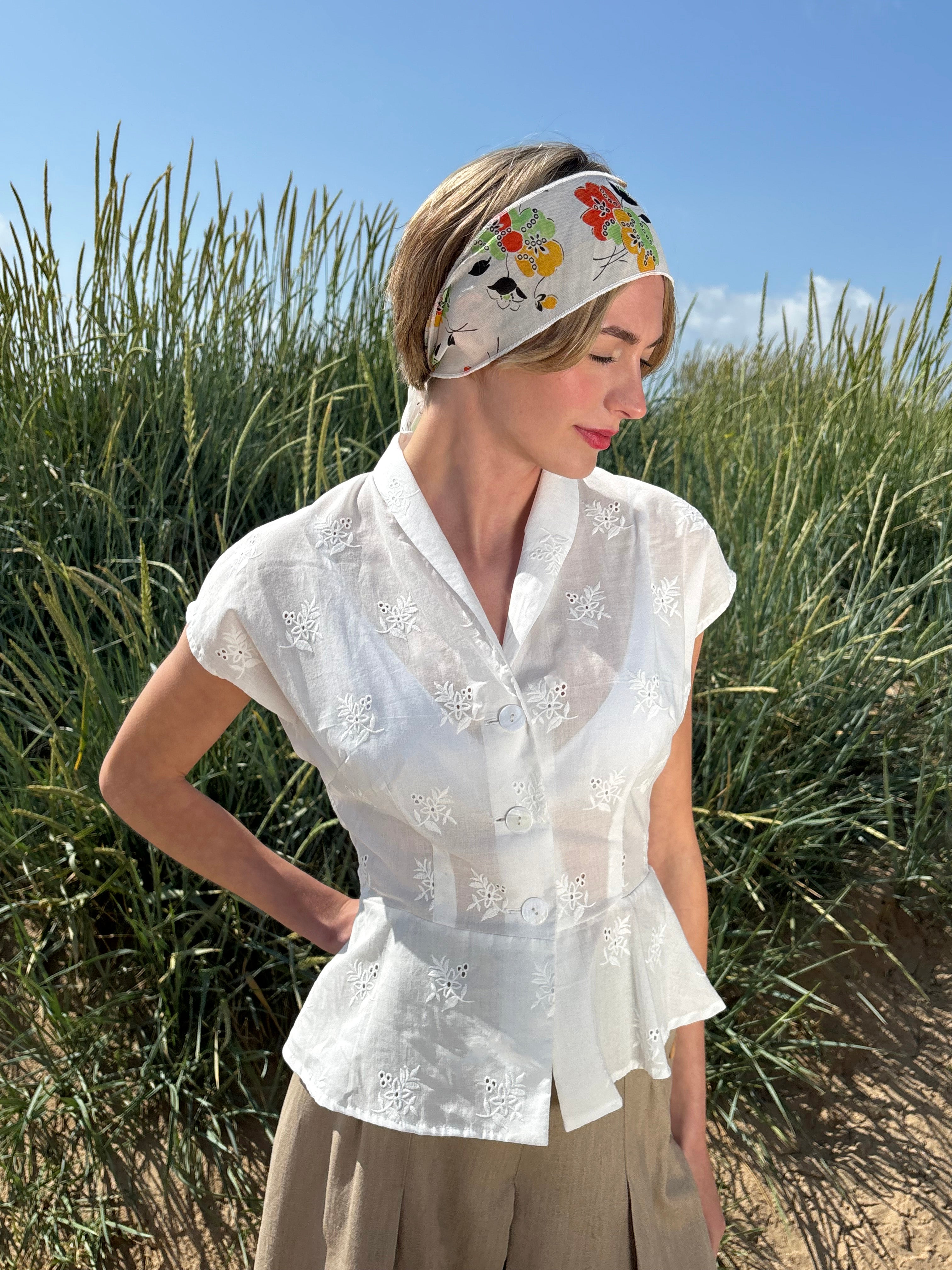 1930s / 50s Merle Vintage Fusion Blouse - Ivory Motif
