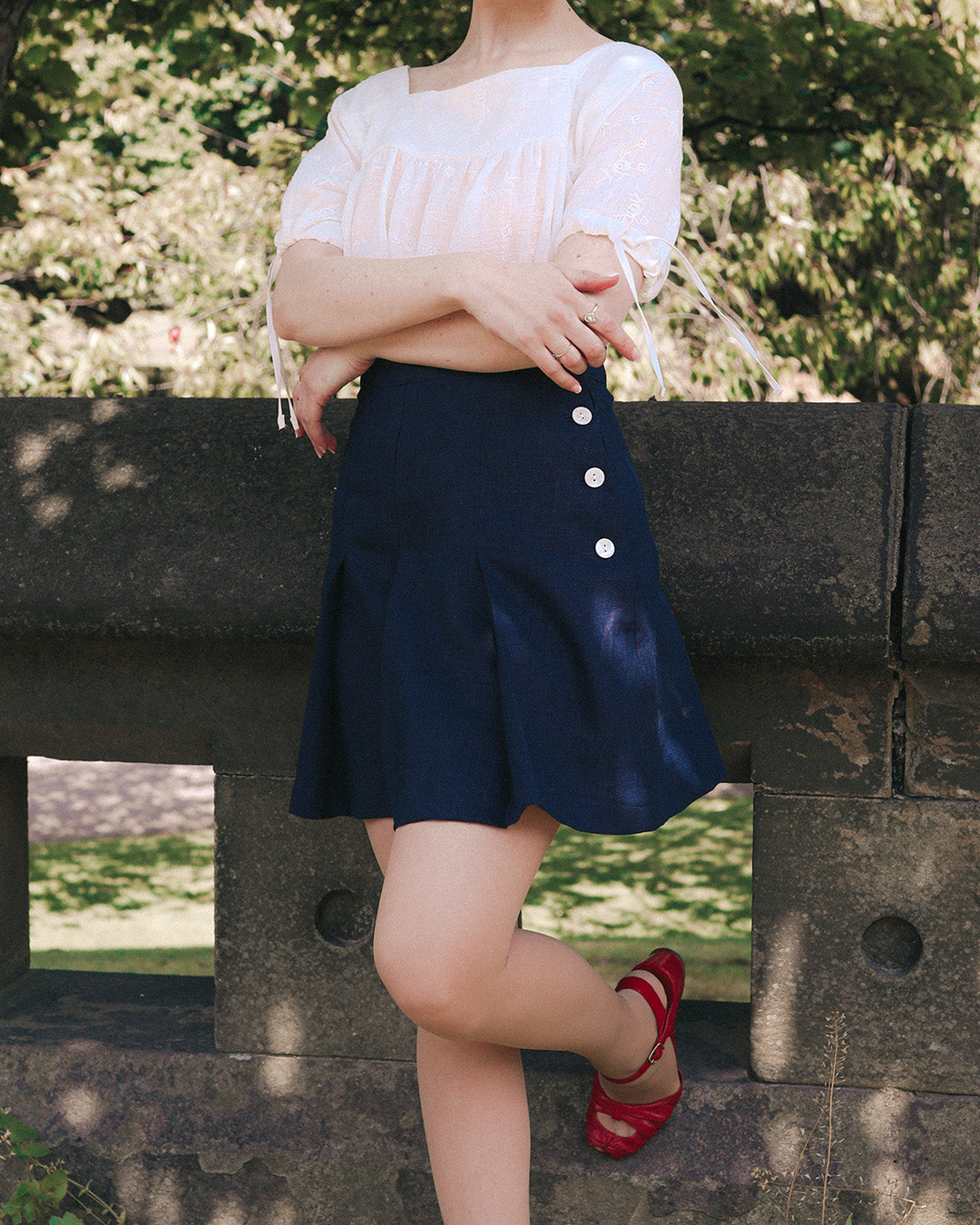 1930s Pleated Shorts -  Navy Natural Fibre
