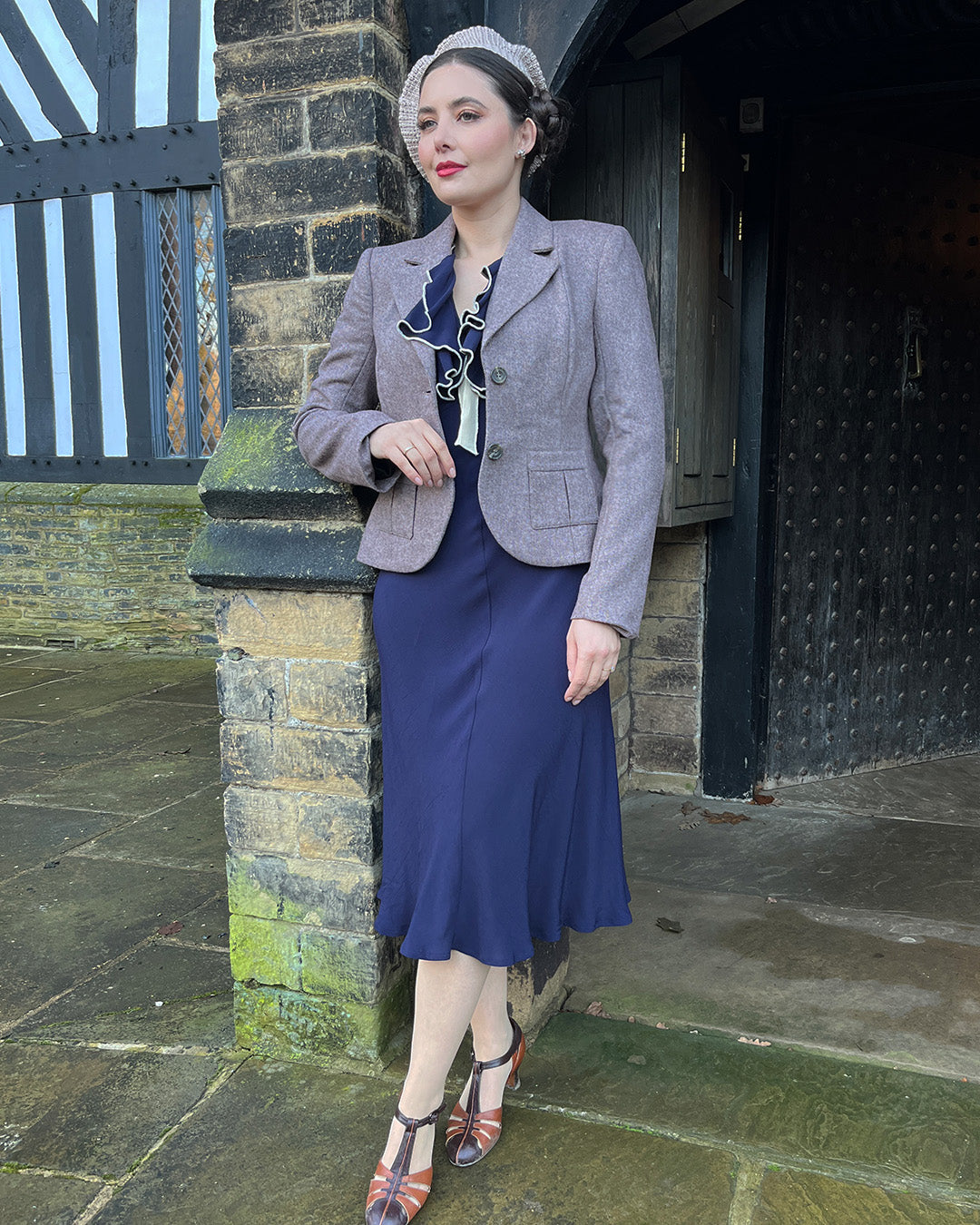 1930s Cora Bias Cut Dress - Navy