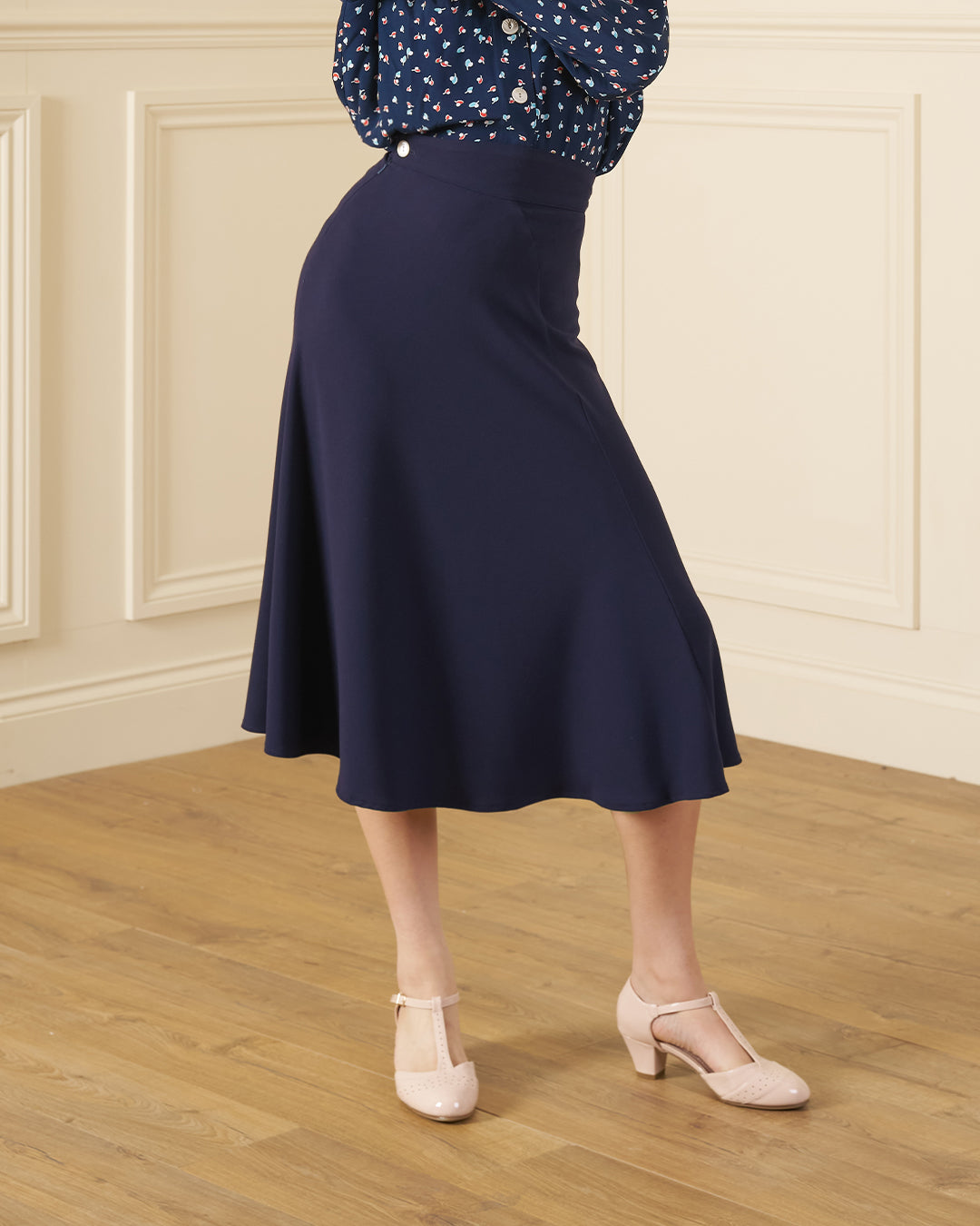 1930s Swirl Skirt - Navy