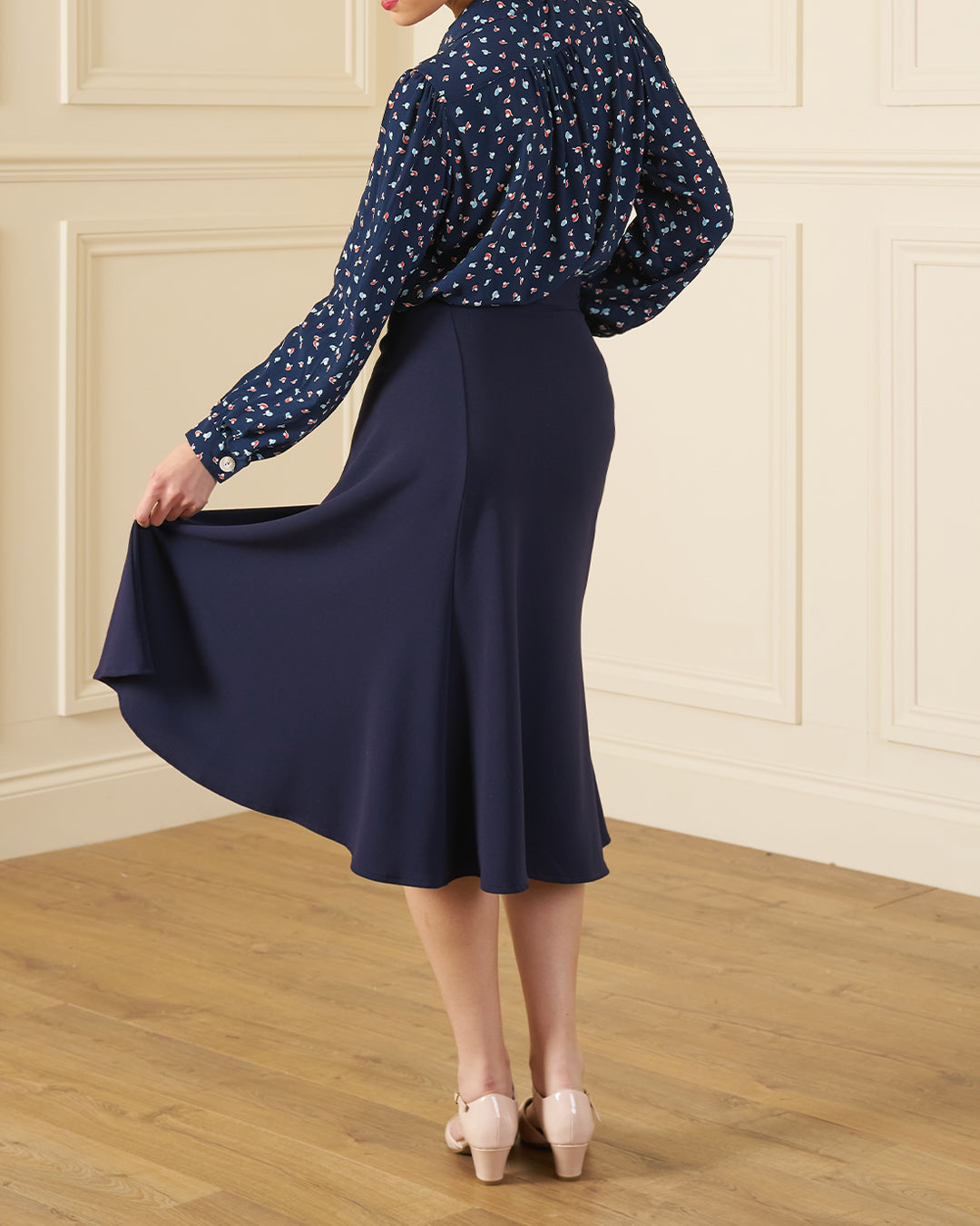 1930s Swirl Skirt - Navy