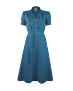 Pretty Retro 40s Shirt Dress - Petrol Blue