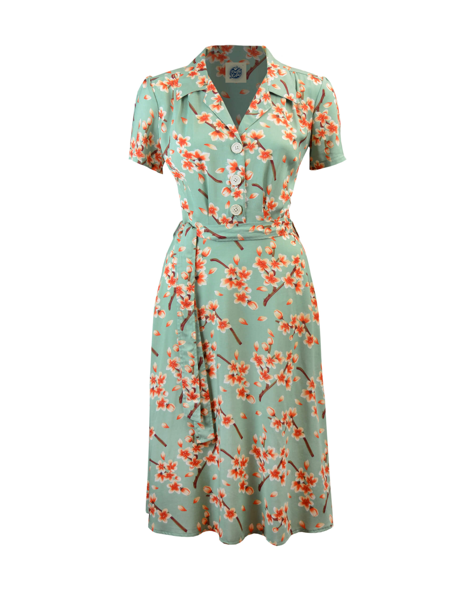Pretty Retro 40s Shirt Dress - Orange Blossom
