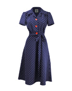 Pretty Retro 40s Shirt Dress - Navy Polka