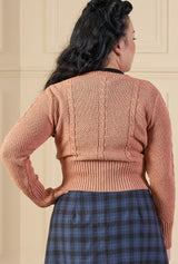 Vintage Cable Crop Cardigan - Paprika