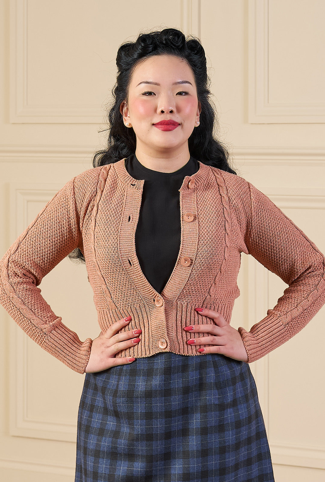 Vintage Cable Crop Cardigan - Paprika