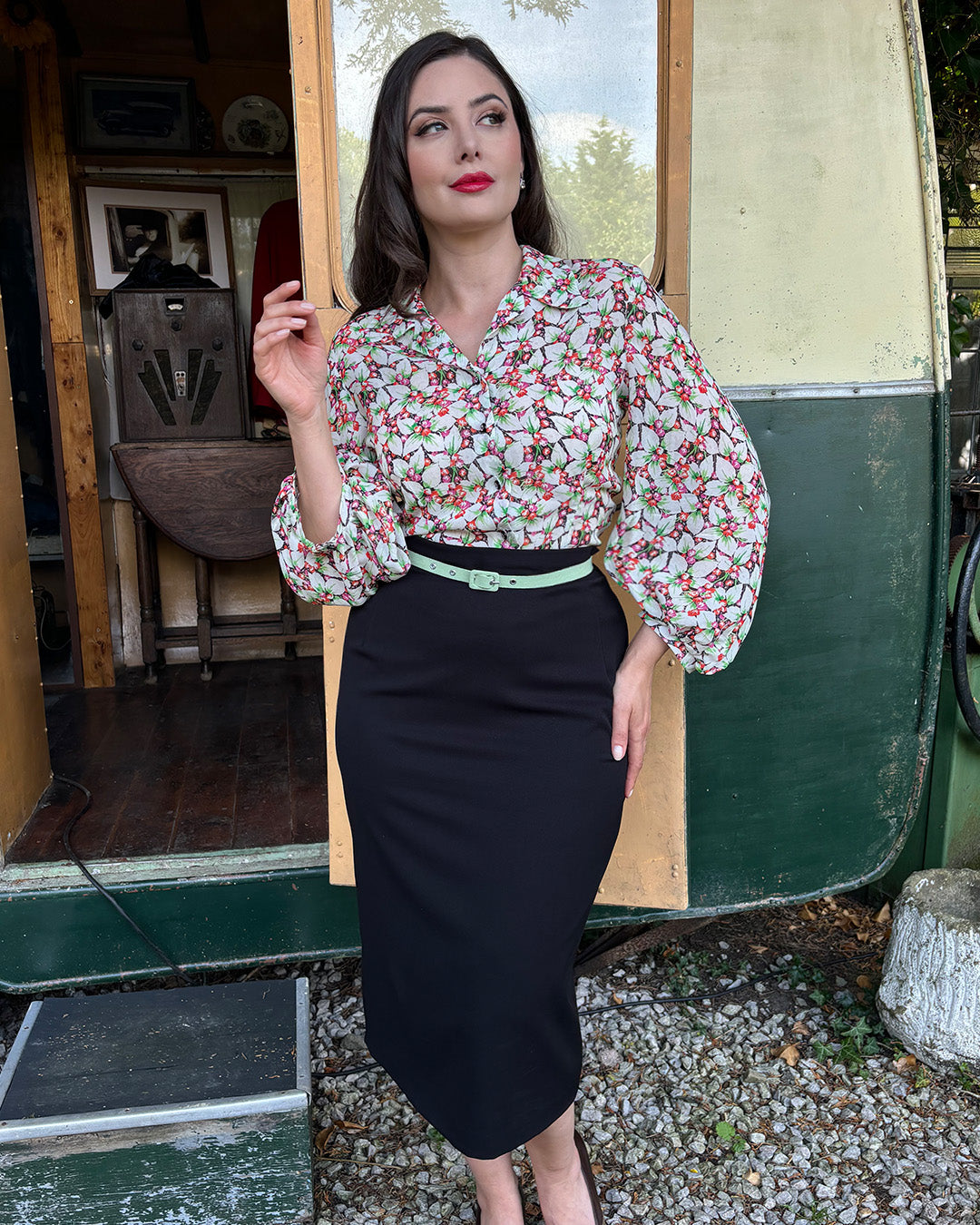 1950s Lola Blouse in Beautyberry Georgette