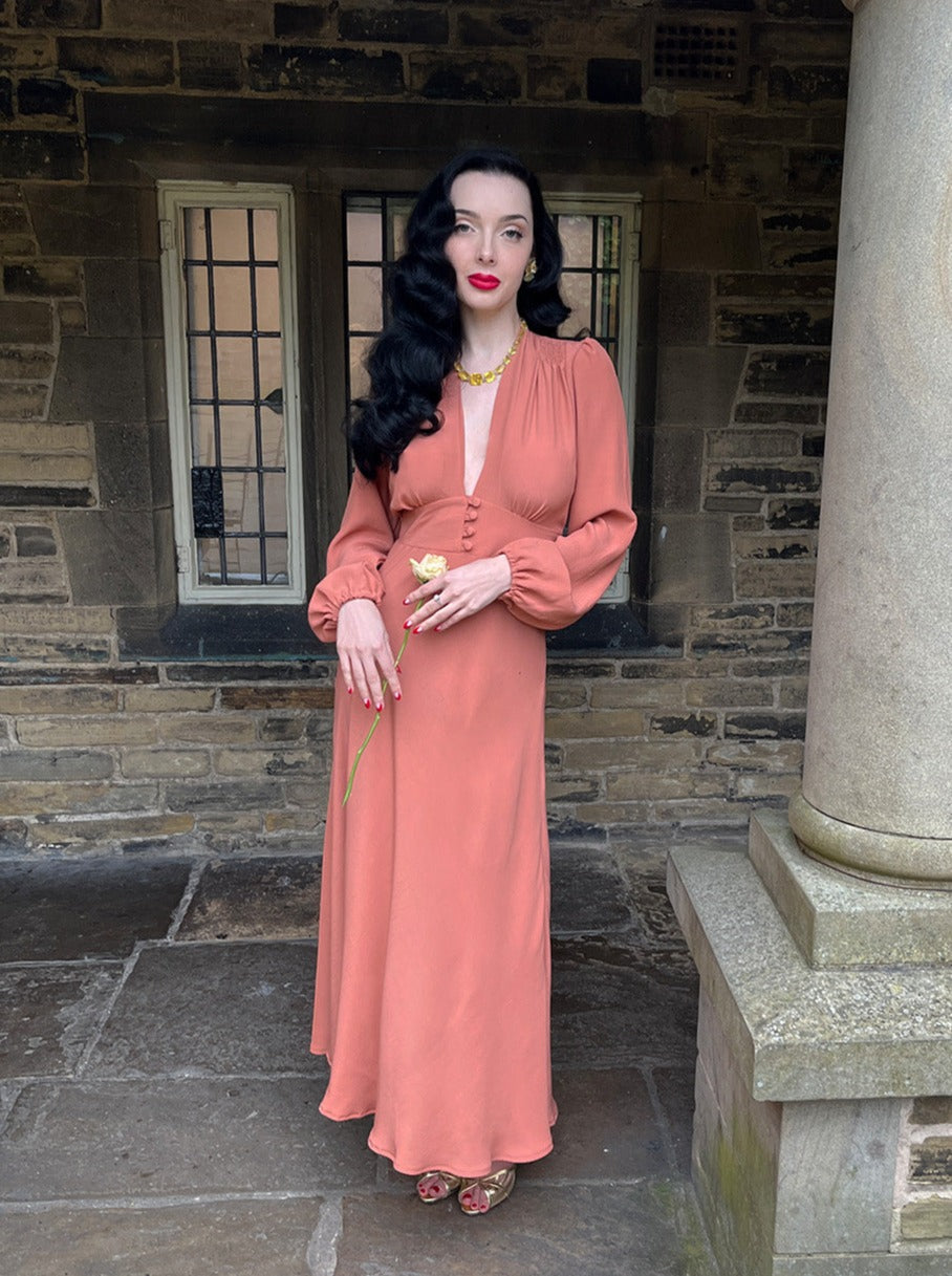 1930s / 70s Petra Bias Cut Midi Dress - Burnt Peach