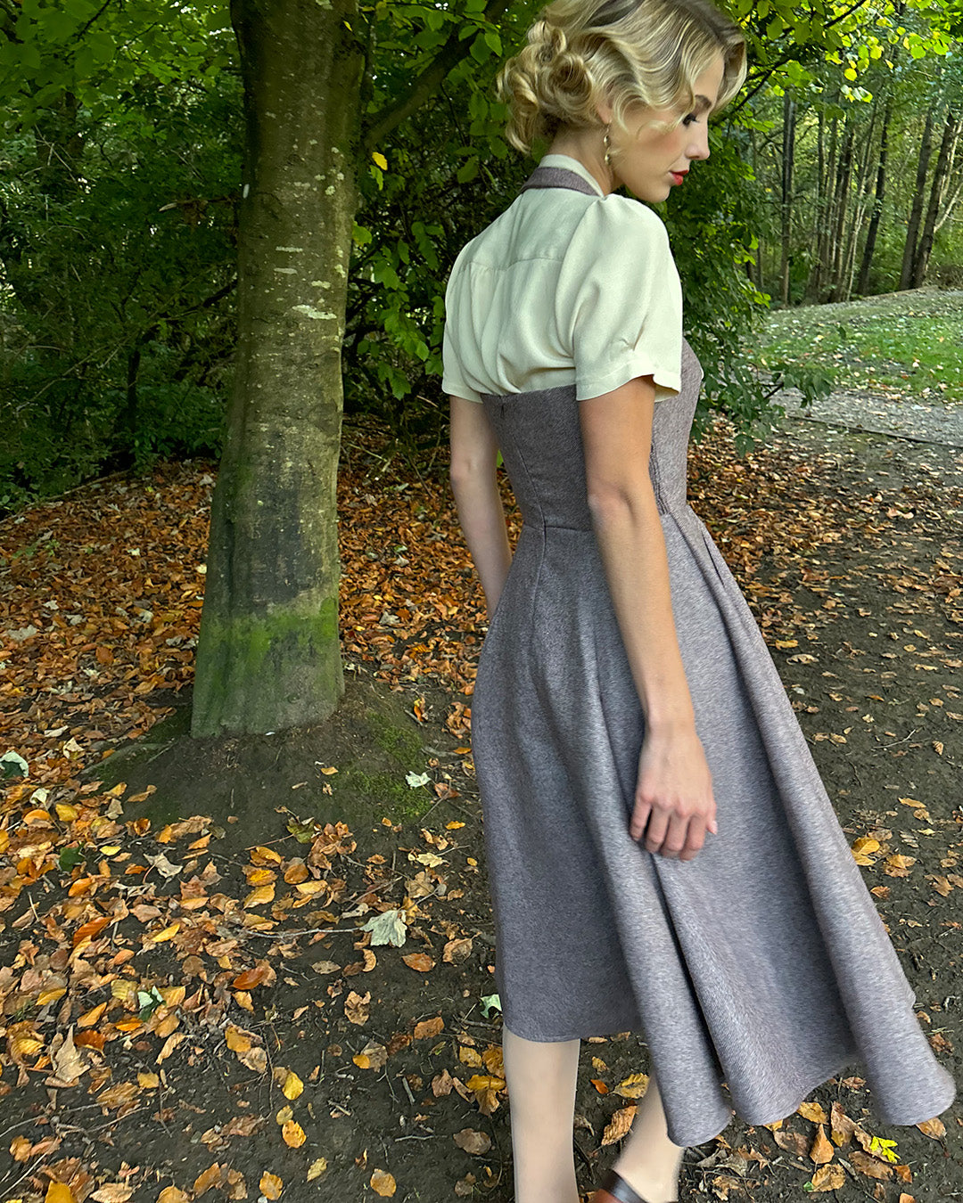 1950s Halter Swing Dress - Brown Herringbone