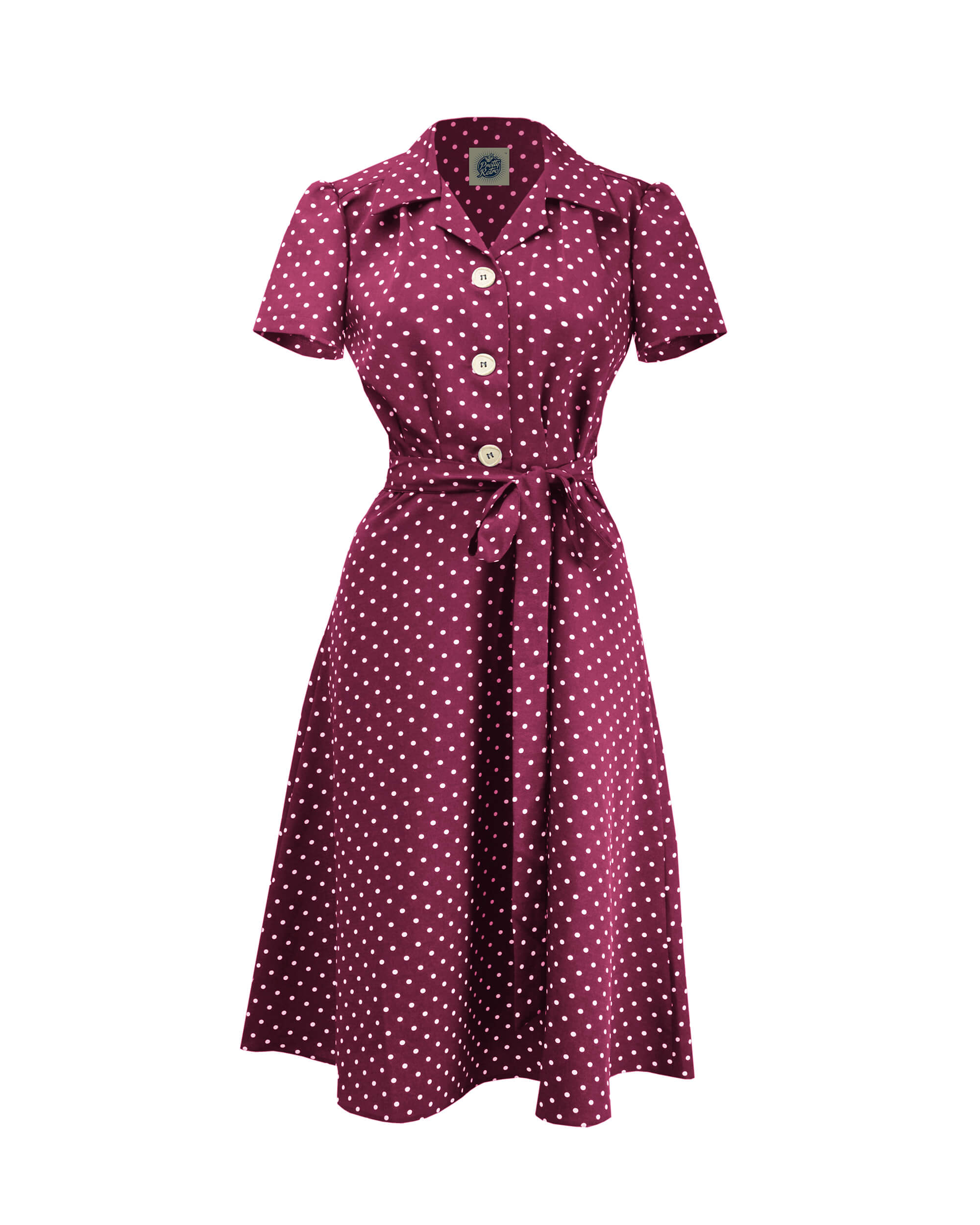 Pretty Retro 40s Shirt Dress - Wine Polka