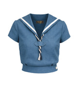 1930s Sailor Top - Aqua Natural Fibre