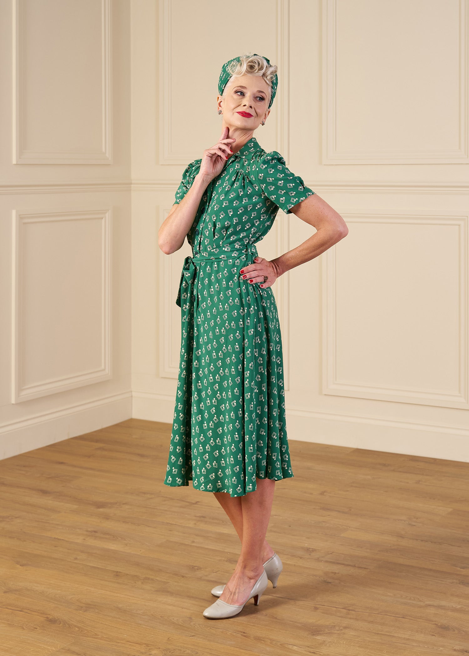 1940s Shirt-Waister Dress - Dia Deco Emerald