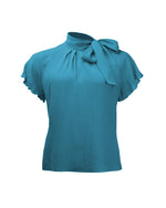 30s Tie Neck Blouse - Kingfisher Crepe