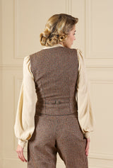 Margot Fitted Waistcoat in Walnut Check Wool