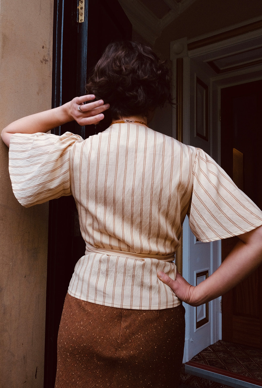 1930s Wrap Blouse in Oakline Stripe