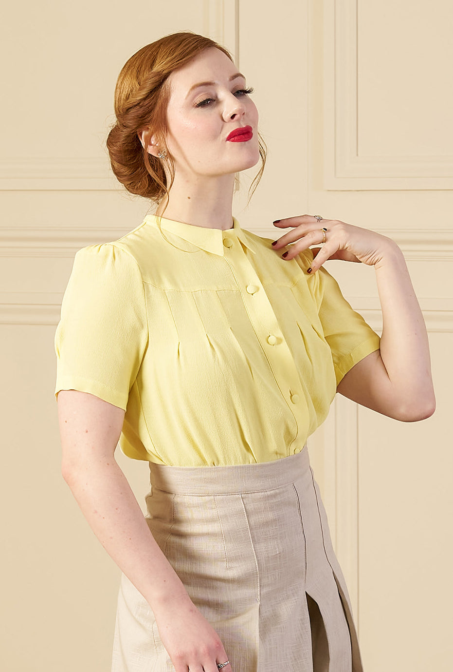 1930s Bonnie Blouse - Lemon - model shot