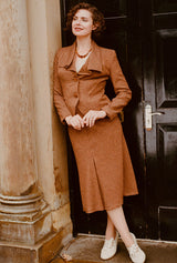 1930s Front Pleat Skirt in Amber Wool Silk