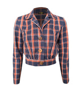 1930s Amelia Blouse - Navy and Orange Plaid