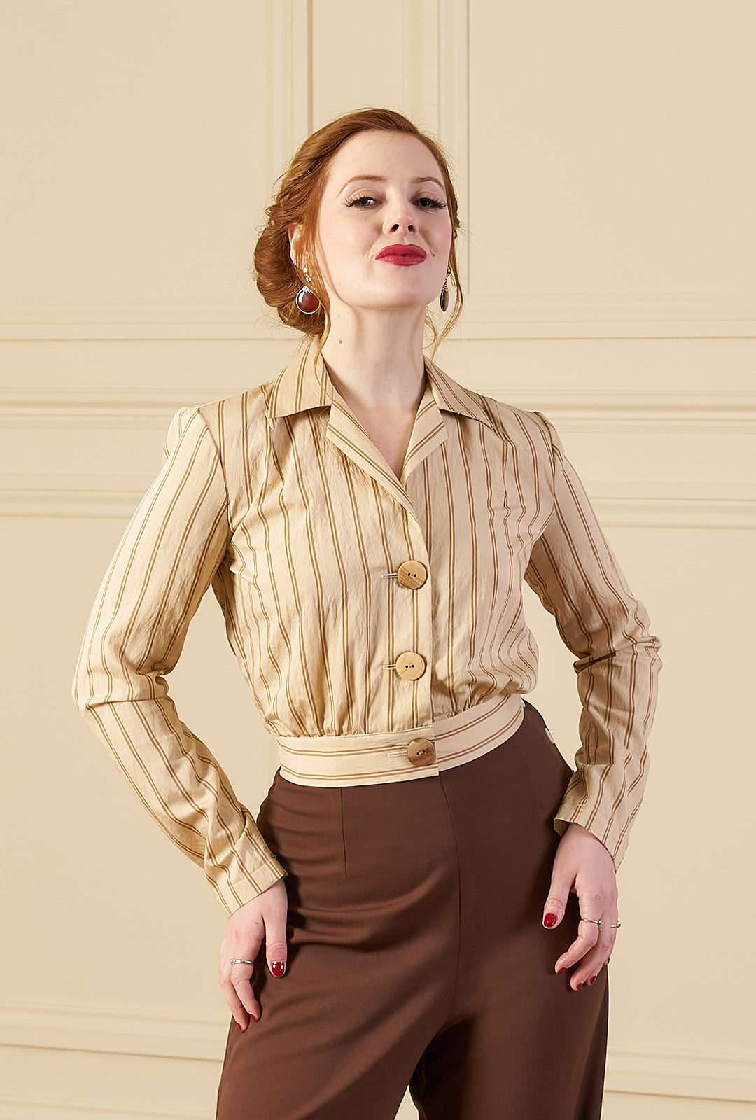 1930s Amelia Blouse - Oakline Stripe