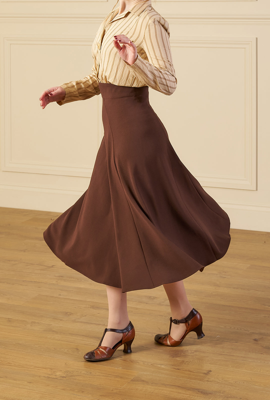 1930s Swirl Skirt - Brown Crepe