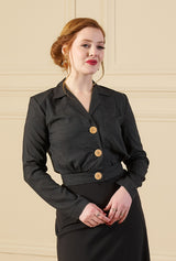 1930s Amelia Blouse - Black Pinstripe